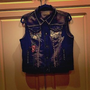 Embellished rhinestone denim vest